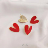 14K Red Heart Earrings with 925 Silver Needle, Temperament Earrings