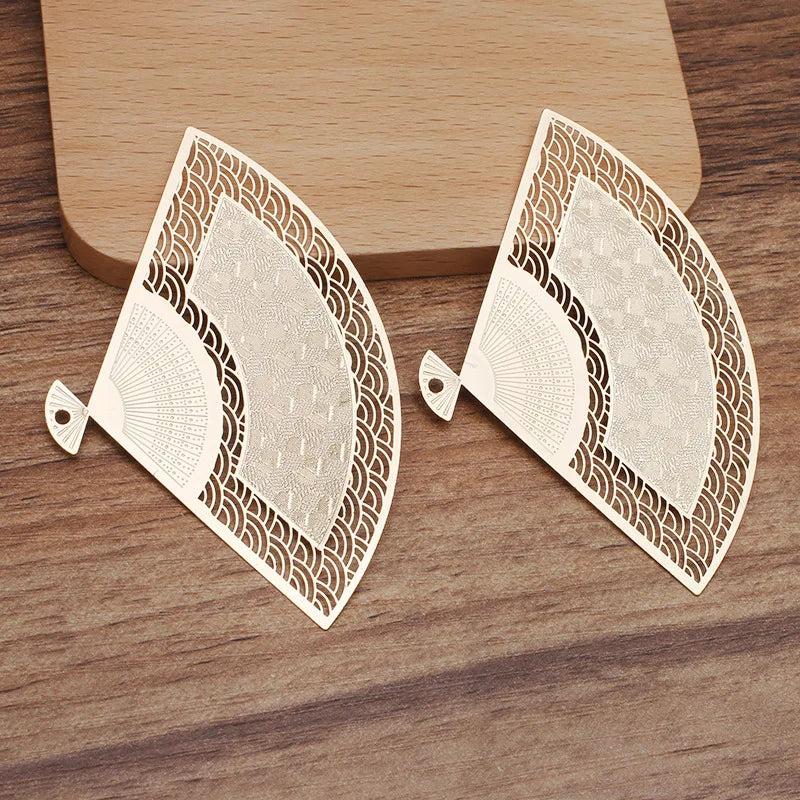 5pcs 50x80mm Brass Filigree Fan Pendant Charms for DIY Jewelry Making