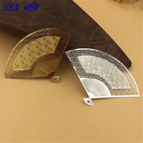 5pcs 50x80mm Brass Filigree Fan Pendant Charms for DIY Jewelry Making
