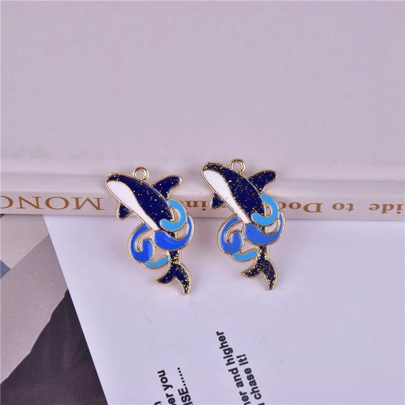 10pcs Glitter Whale Dolphin Enamel Charms for DIY Jewelry Making