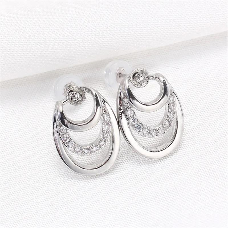 Geometric Circular Zircon Earrings, 14k Coated S925 Silver Needle