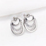 Geometric Circular Zircon Earrings, 14k Coated S925 Silver Needle