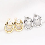 Geometric Circular Zircon Earrings, 14k Coated S925 Silver Needle