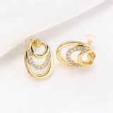 Geometric Circular Zircon Earrings, 14k Coated S925 Silver Needle