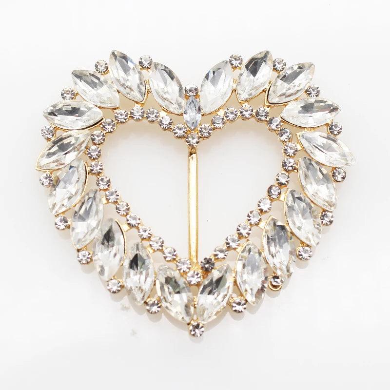 2pcs Heart Shaped Alloy Shoe Buckle Rhinestone Slide Decorative Metal Accessorie