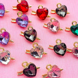 10Pcs Heart Crystal Charms Silver Pendant For DIY Jewelry Making Earring