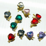 10Pcs Heart Crystal Charms Silver Pendant For DIY Jewelry Making Earring