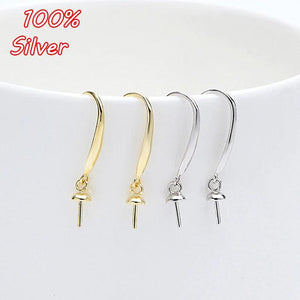 0.4MM S925 Sterling Silver Pearl Ear Hook Earrings Gold-Plated