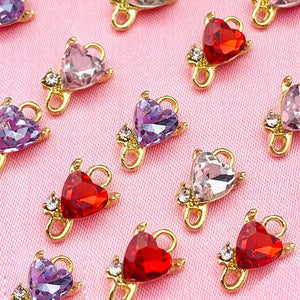 10Pcs Mini Crystal Heart Love Charms Pendant 13*8mm DIY Jewelry Making
