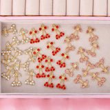 10pcs Multicolor Rhinestone Cherry Charms Alloy Plant Pendants For Necklace DIY