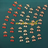10pcs Multicolor Rhinestone Cherry Charms Alloy Plant Pendants For Necklace DIY