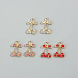 10pcs Multicolor Rhinestone Cherry Charms Alloy Plant Pendants For Necklace DIY