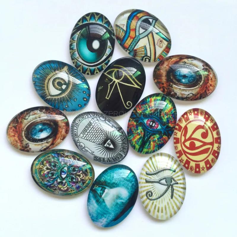 Mixed Pattern Oval Glass Cabochons for Jewelry TP-416