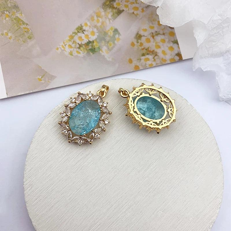 2Pcs CZ Charms Oval Shape DIY Jewelry Findings