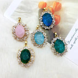 2Pcs CZ Charms Oval Shape DIY Jewelry Findings