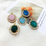 2Pcs CZ Charms Oval Shape DIY Jewelry Findings