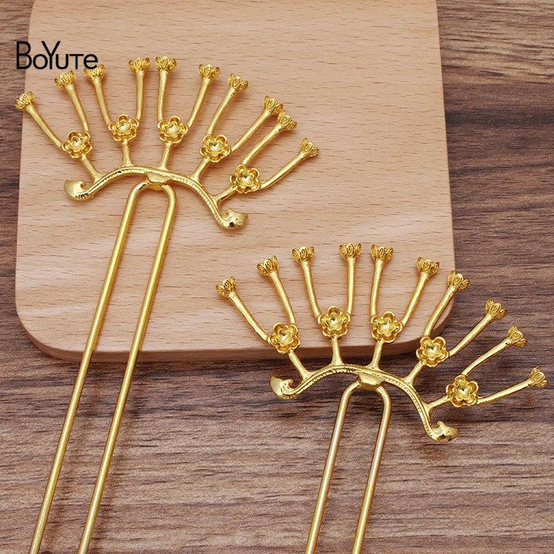 BoYuTe Brass U Shaped Hair Fork 39*73MM Alloy Flower Bridal Jewelry
