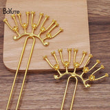 BoYuTe Brass U Shaped Hair Fork 39*73MM Alloy Flower Bridal Jewelry