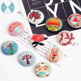 DIY Embroidered Flower Animal Round Buckle Ear Ornaments