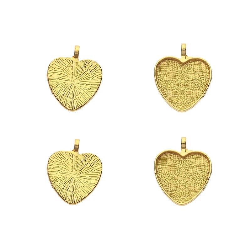 5pcs Peach Heart Flower Strips 25mm Pendant Base For DIY Jewelry