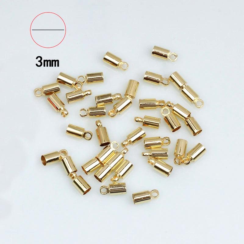20Pcs Brass 3mm Hole Glue-in Necklace Cord Crimp End Cap for Jewelry Making