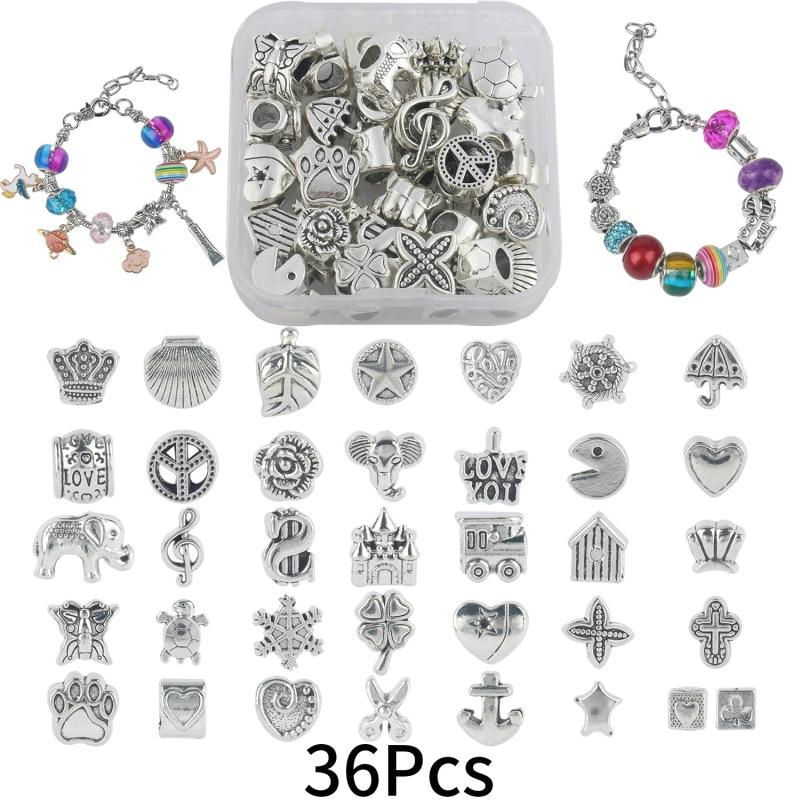 36 Vintage Metal Animal Charms Big Hole Spacer Beads Pendant
