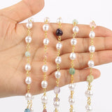 Natural Pearl Beads Chain Stainless Steel Beaded Chain Jewelry Accessories