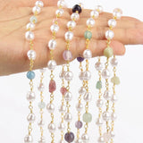Natural Pearl Beads Chain Stainless Steel Beaded Chain Jewelry Accessories