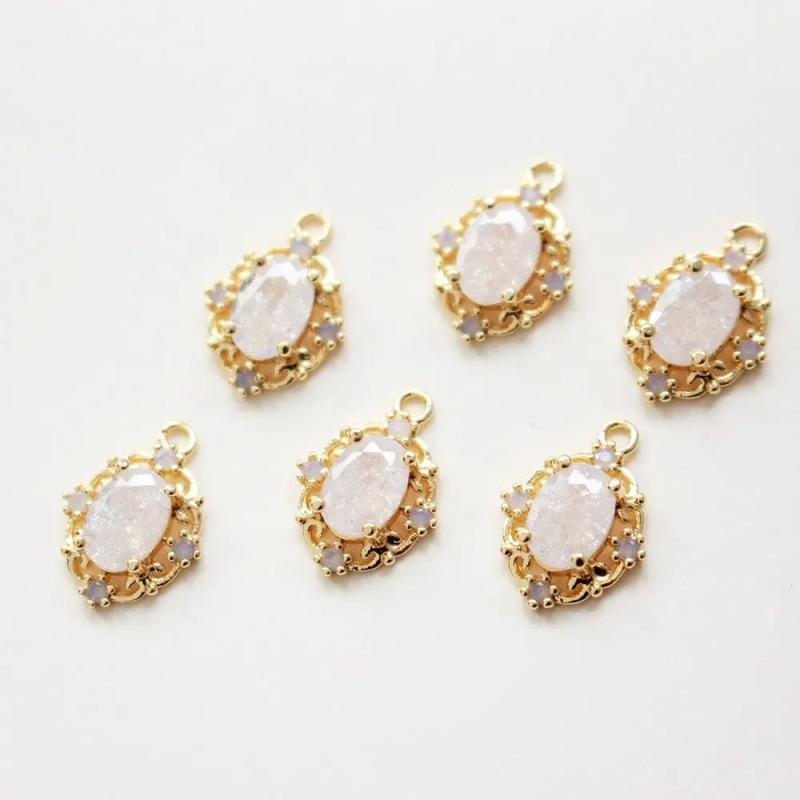 2PCS Brass Rimmed Crystal Pendant Necklace Charms DIY 14k Plated 10*14mm