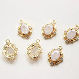2PCS Brass Rimmed Crystal Pendant Necklace Charms DIY 14k Plated 10*14mm