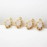 2PCS Brass Rimmed Crystal Pendant Necklace Charms DIY 14k Plated 10*14mm