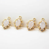 2PCS Brass Rimmed Crystal Pendant Necklace Charms DIY 14k Plated 10*14mm