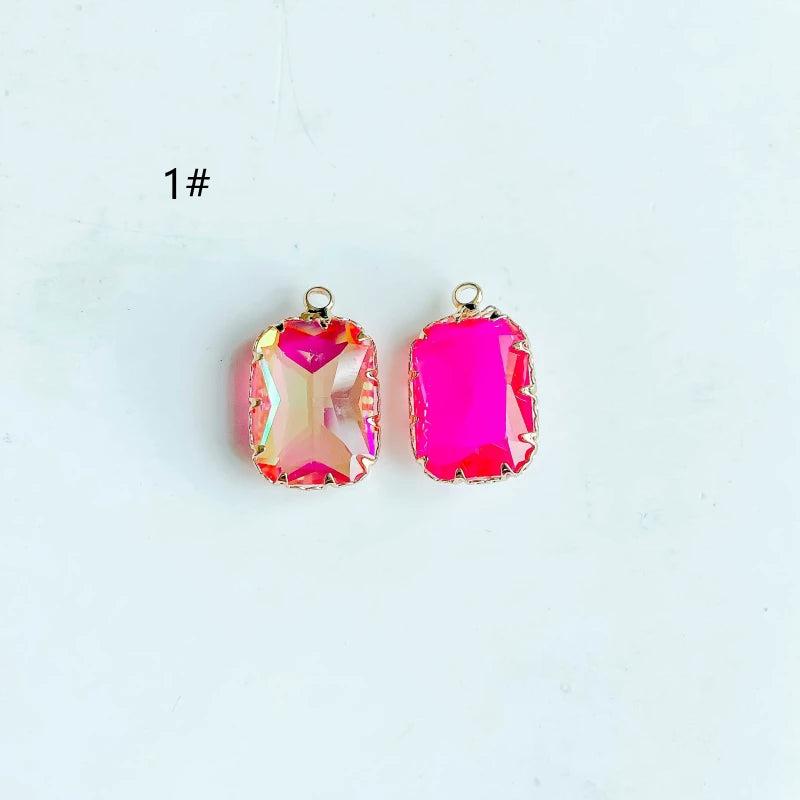 Glass Rectangle Eardrop Necklace Earring Charms Pendant DIY Material