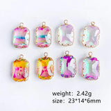 Glass Rectangle Eardrop Necklace Earring Charms Pendant DIY Material