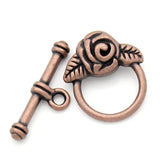 Vintage Flower Pattern Copper Toggle Clasps for DIY Jewelry, 20Sets