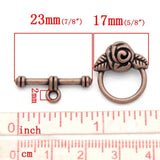 Vintage Flower Pattern Copper Toggle Clasps for DIY Jewelry, 20Sets