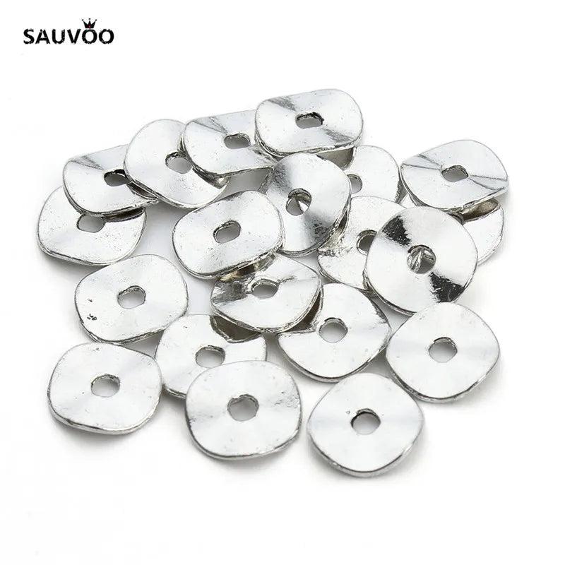 Sauvoo 100pcs Antique Silver Rondelle Spacer Beads 10mm