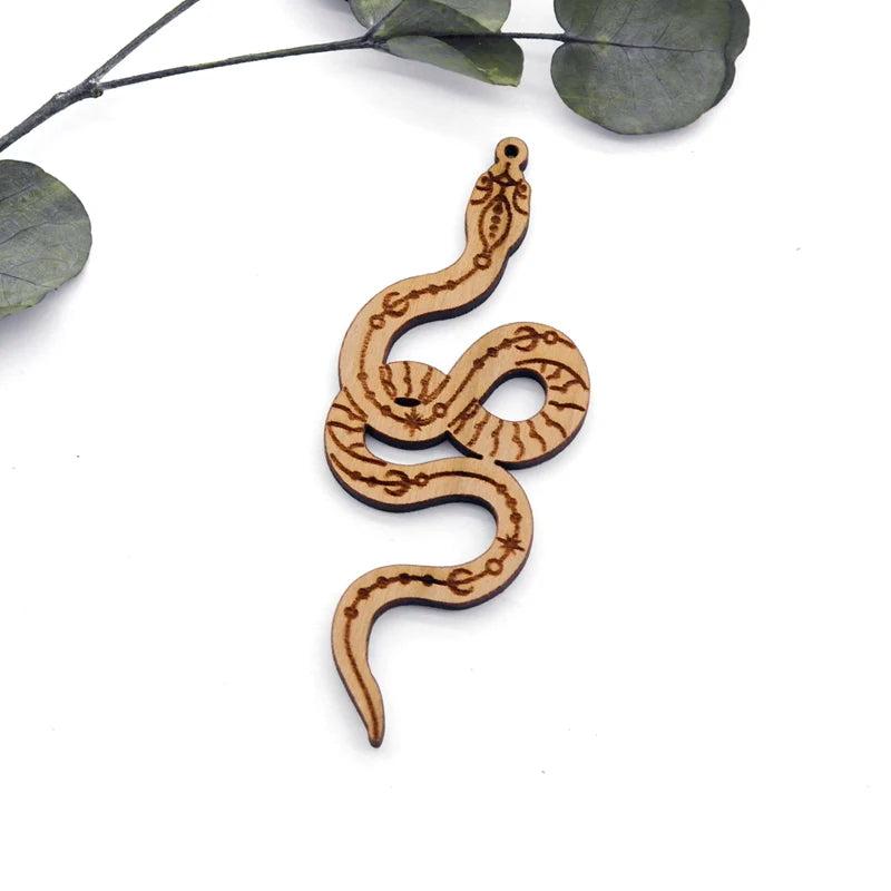 Wood Snake Charm Laser Cut Bead for DIY Jewelry BWP20