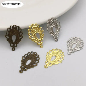 100 Pcs 12*19mm Metal Filigree Flowers Charms Base Jewelry DIY