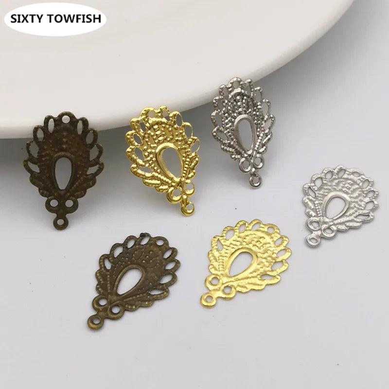 100 Pcs 12*19mm Metal Filigree Flowers Charms Base Jewelry DIY