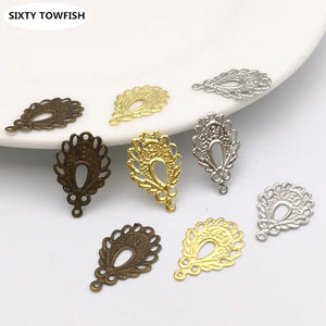 100 Pcs 12*19mm Metal Filigree Flowers Charms Base Jewelry DIY