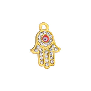 10pcs Crystal Evil Eyes Hamsa Hand Charms Pendants DIY Jewelry Finding
