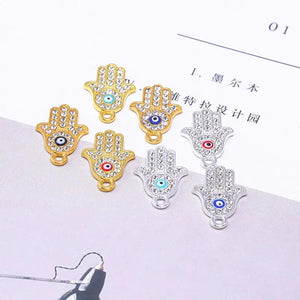 10pcs Crystal Evil Eyes Hamsa Hand Charms Pendants DIY Jewelry Finding