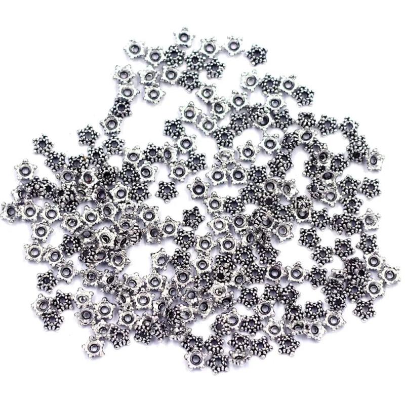 300Pcs End Beads Caps Star Silver Tone Charms 5mm