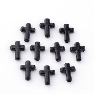 100PC Opaque Acrylic Beads Cross White/Black 16x12x4.5mm