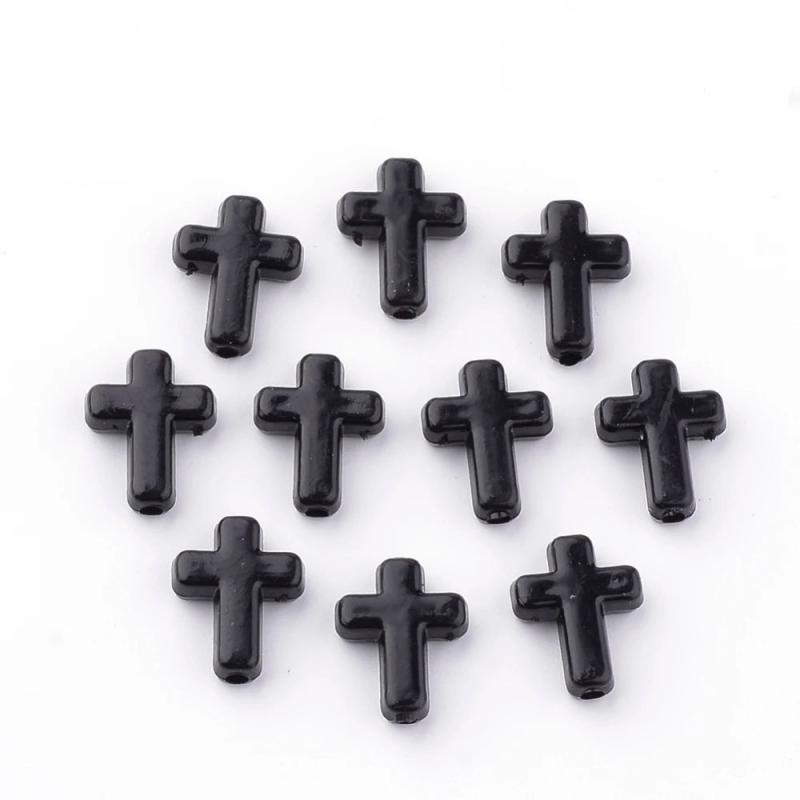 100PC Opaque Acrylic Beads Cross White/Black 16x12x4.5mm