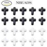 100PC Opaque Acrylic Beads Cross White/Black 16x12x4.5mm