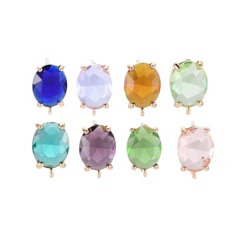Brass Stud Earring Findings with Glass Oval Light Mixed 12x8mm