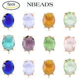 Brass Stud Earring Findings with Glass Oval Light Mixed 12x8mm