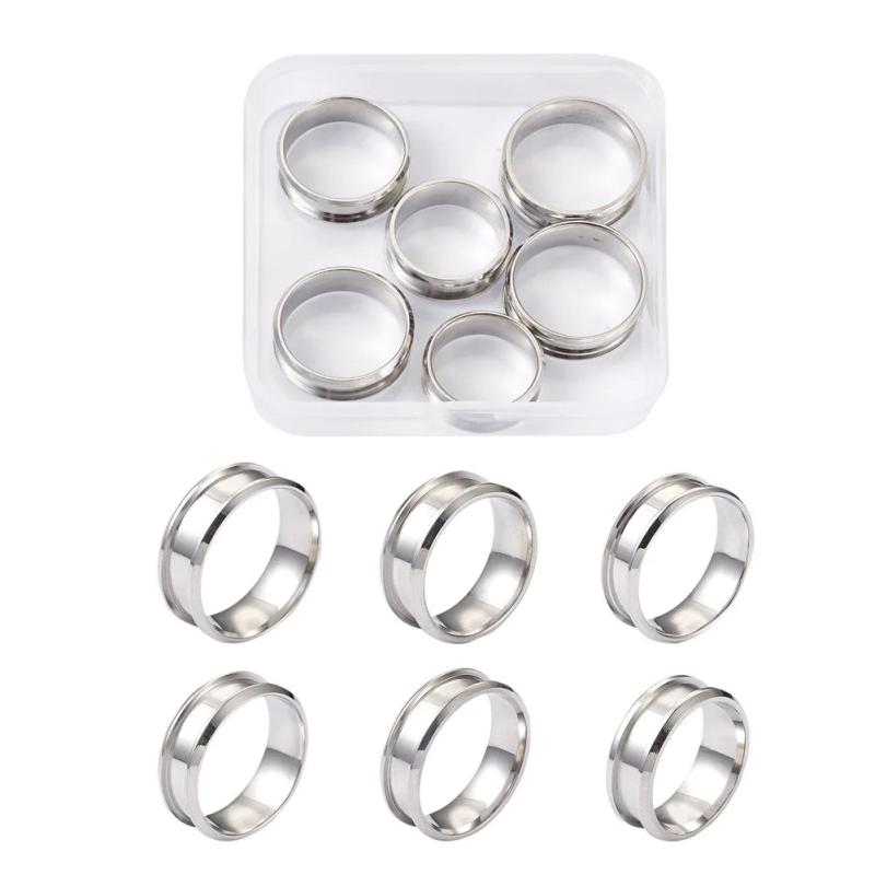 6Pcs/box Stainless Steel Grooved Finger Ring Settings Blank for Inlay Ring